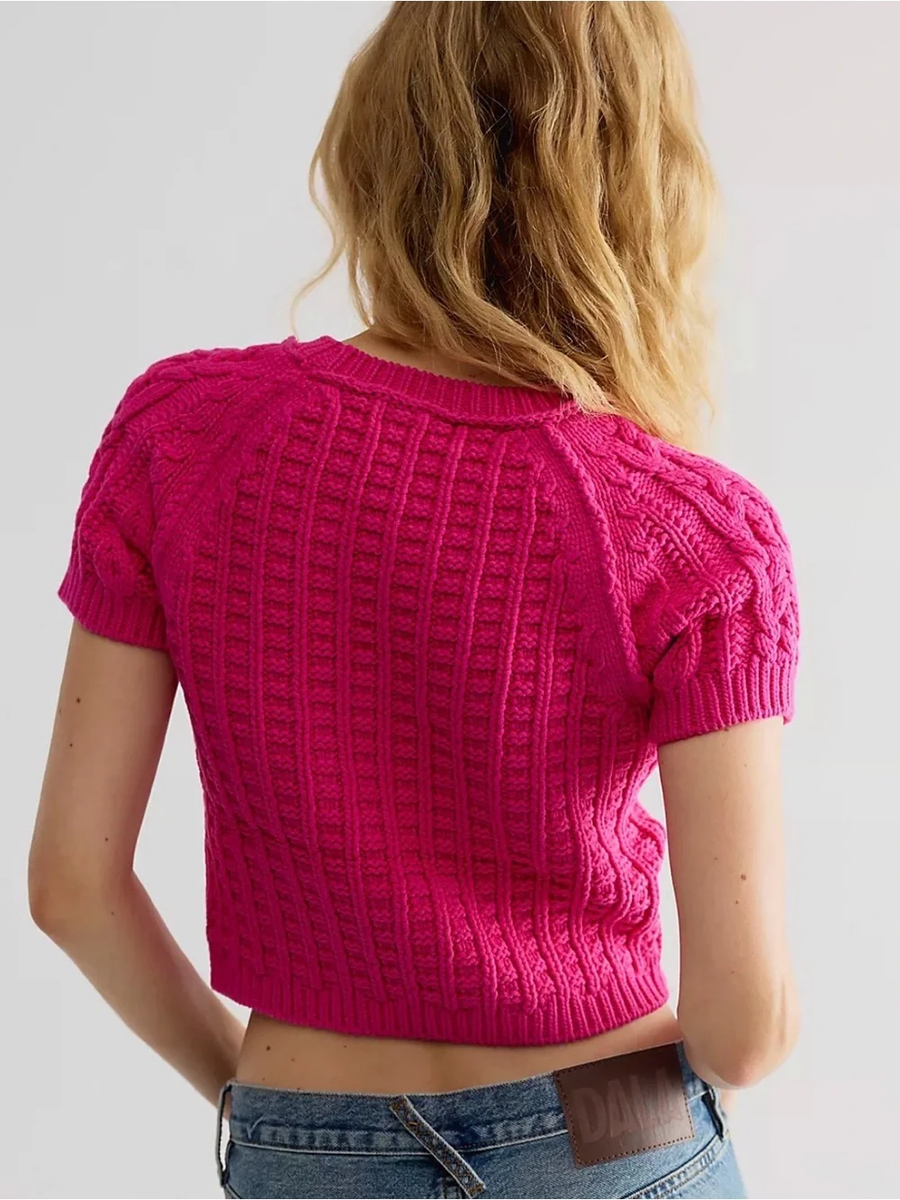 Free People Bubblegum Cable Knit Pullover. NWT. Hot pink